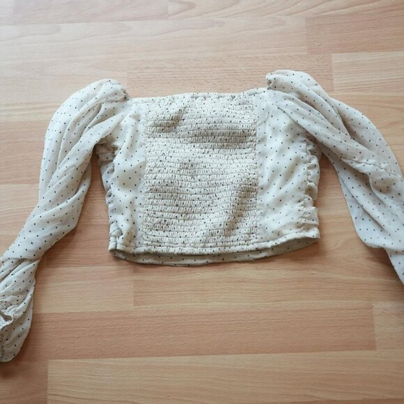 Milkmaid Coquette Polka Dot Cream Ruched Puff Sleeve Top - Picture 3 of 3